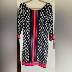 AB Studio Black and Pink Long Sleeve Dress